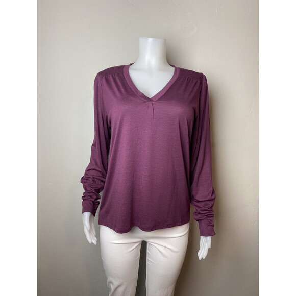 F. Sundance Top M Red Blouse Long Sleeve V Neck High Low NWT $78 - Picture 5 of 11
